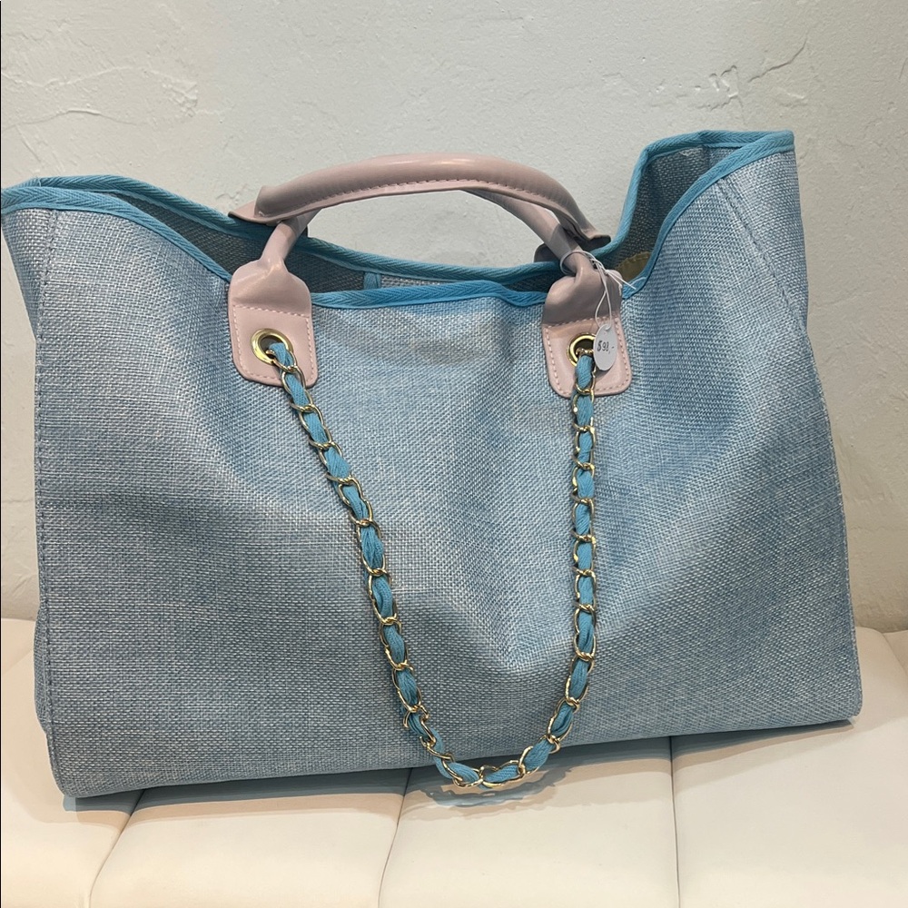 Stylish Blue Tote Bag with Chain Handles